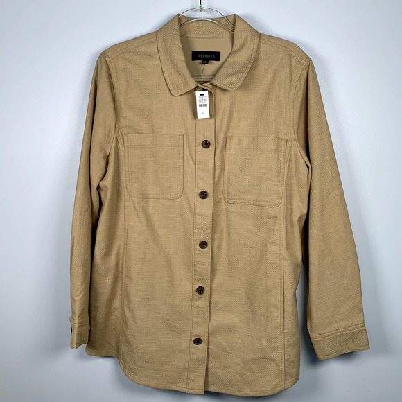 Talbots NWT Textured Sand Castle Color Cotton Shirt Jacket‎ L - Picture 1 of 6